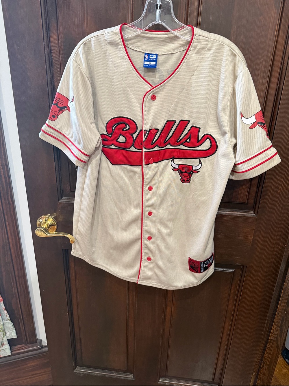 NBA Beige and Red Button-Up Team Jersey
